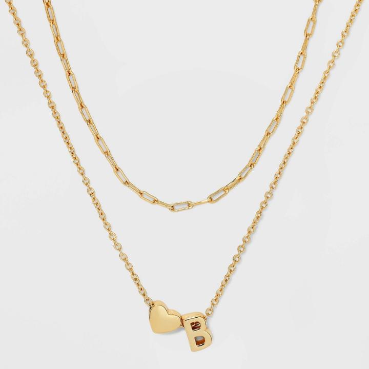 14k Gold Dipped 'b' Initial With Heart Chain Necklace - A New Day Gold