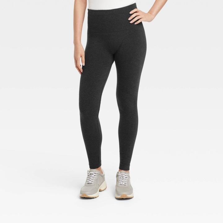 Women's High-waist Cotton Seamless Leggings - A New Day Heather Charcoal