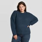 Women's Plus Size Crewneck Pullover Sweater - Universal Thread Navy