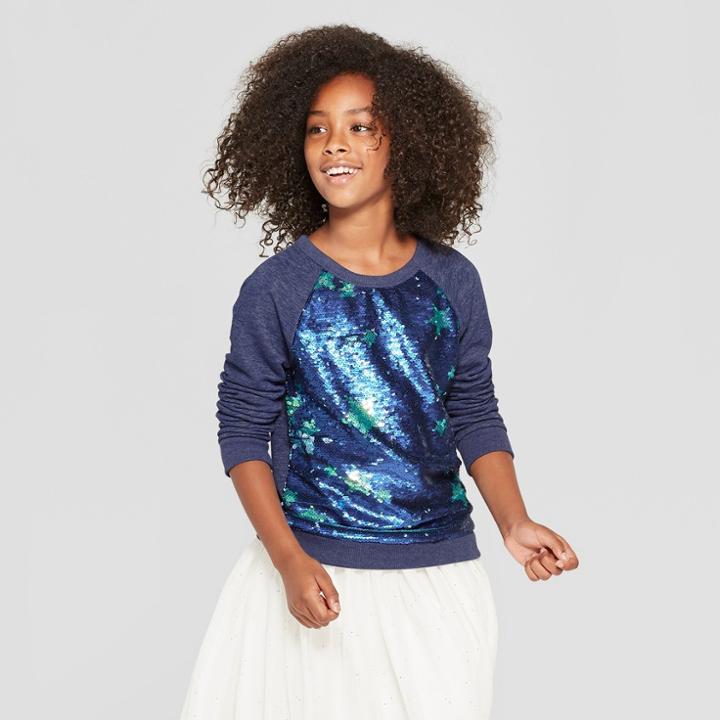 Girls' Flip Sequins Pullover - Cat & Jack Navy