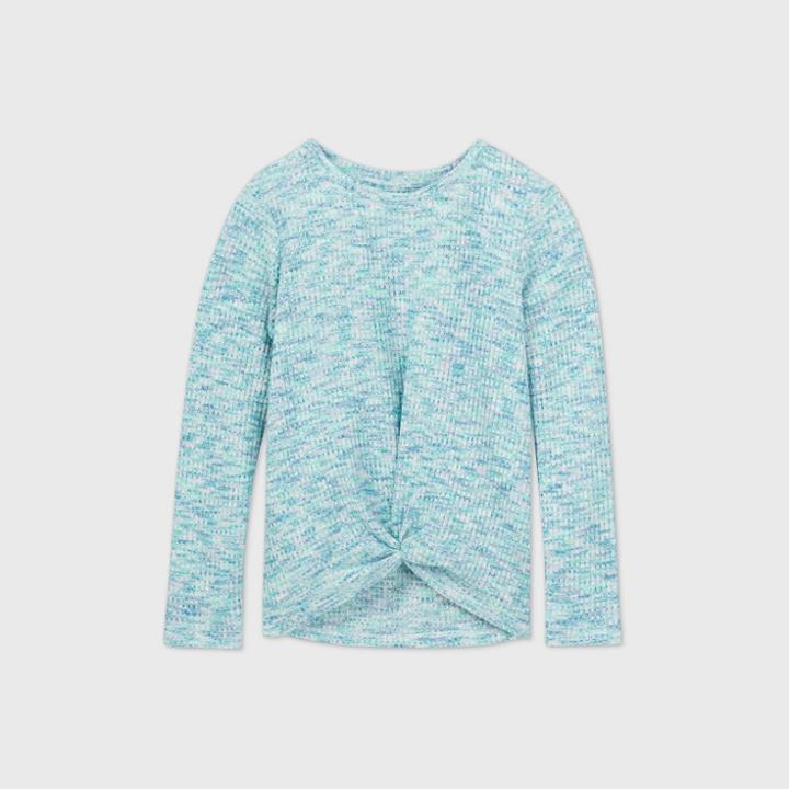 Girls' Long Sleeve Waffle Spacedye Cozy Pullover T-shirt - Cat & Jack Aqua