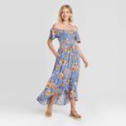 Women's Floral Print Short Sleeve Smocked Top Button-front Dress - Xhilaration Blue S, Women's,