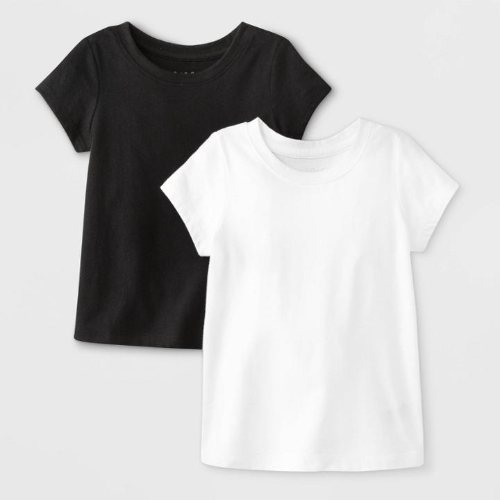 Toddler Girls' 2pk Short Sleeve Solid T-shirt - Cat & Jack Black/white