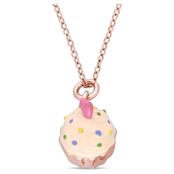 No Brand Children's Enameled Cupcake Pendant Necklace In Rose Plated Sterling Silver - (14), Women's, Size: Small,