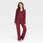 Women's Swirl Print Beautifully Soft Long Sleeve Notch Collar Top And Pants Pajama Set - Stars Above Burgundy