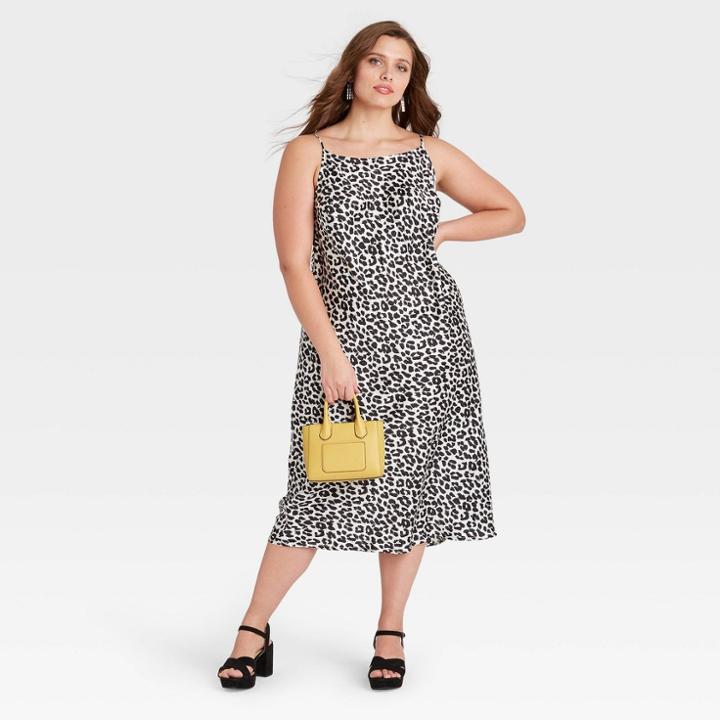 Women's Plus Size Leopard Print Slip Dress - A New Day White