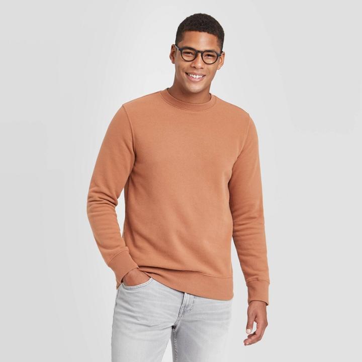 Men's Regular Fit Crew Fleece Sweatshirt - Goodfellow & Co Brown
