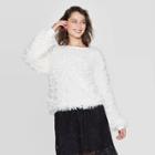 Women's Long Sleeve Crewneck Feather Yarn Pullover - Xhilaration Cream Xs, Women's, Ivory