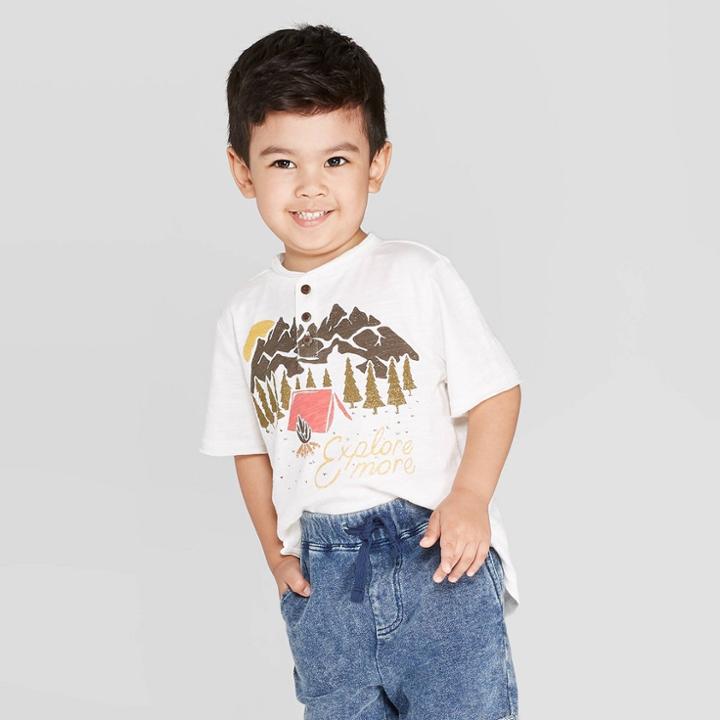Toddler Boys' Short Sleeve 'explore More' Henley T-shirt - Art Class Ivory