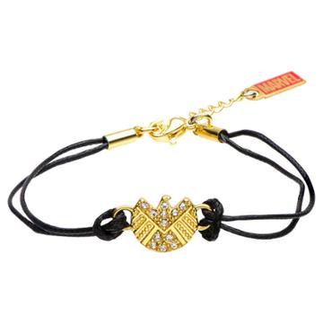 Women's Marvel S.h.i.e.l.d. Logo Stainless Steel Gold Ip In Black Leather Cord Bracelet (7),
