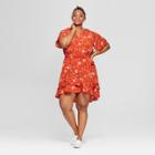 Women's Plus Size Floral Print Flutter Sleeve High-low Dress - Ava & Viv Orange X