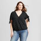 Women's Plus Size Printed Short Sleeve Wrap Front Top - Universal Thread Black