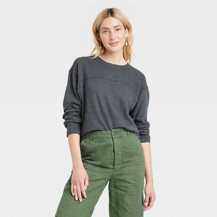 Women's Long Sleeve Varsity T-shirt - Universal Thread Dark Gray