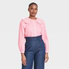 Women's Gingham Print Long Sleeve Blouse - Who What Wear Pink