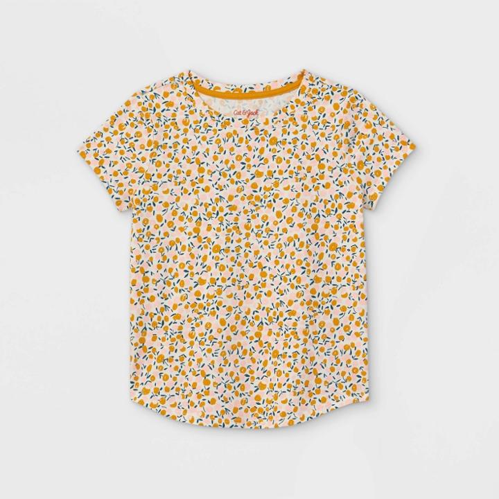 Girls' Printed Short Sleeve T-shirt - Cat & Jack Floral Cream Xs, Floral Ivory