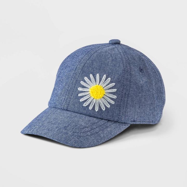 Toddler Girls' Flower Denim Baseball Hat - Cat & Jack Blue