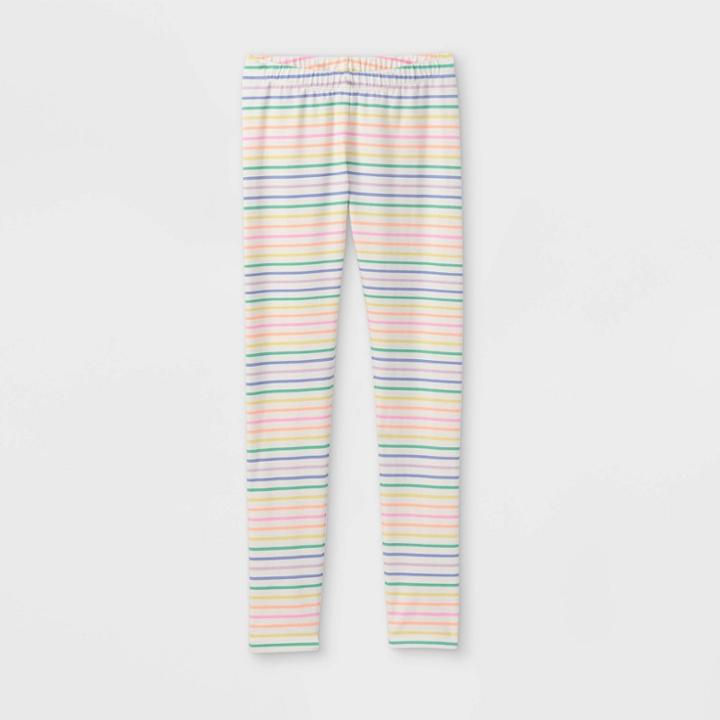 Girls' Striped Leggings - Cat & Jack Almond Cream Xs Slim, Brown/ivory