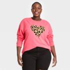 Fifth Sun Women's Plus Size Leopard Print Heart Graphic Sweatshirt - Rose