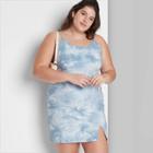 Women's Plus Size Slit Bodycon Knit Dress - Wild Fable Blue Tie-dye