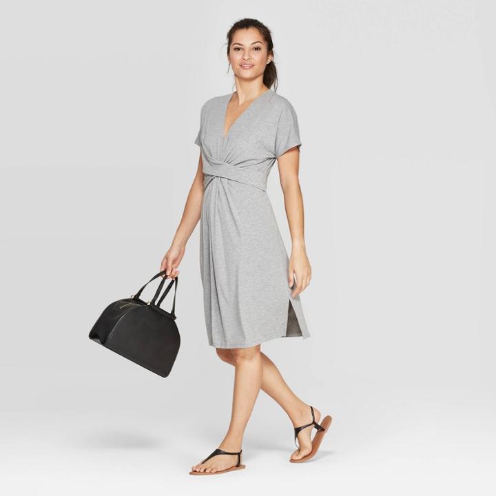 Target Women's Short Sleeve V-neck Twist Knit Maxi Dress - A New Day Gray