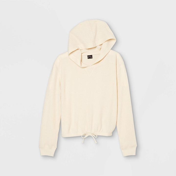 Girls' Waffle Tie Waist Sweatshirt - Art Class White