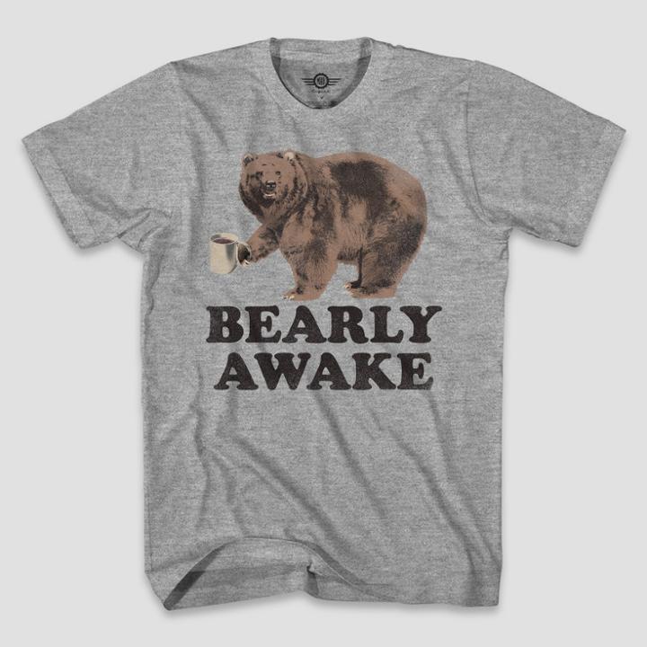 Mad Engine Men's Bearly Awake Short Sleeve Graphic T-shirt Heather Grey