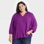 Women's Plus Size 3/4 Sleeve Popover Blouse - Ava & Viv Purple X
