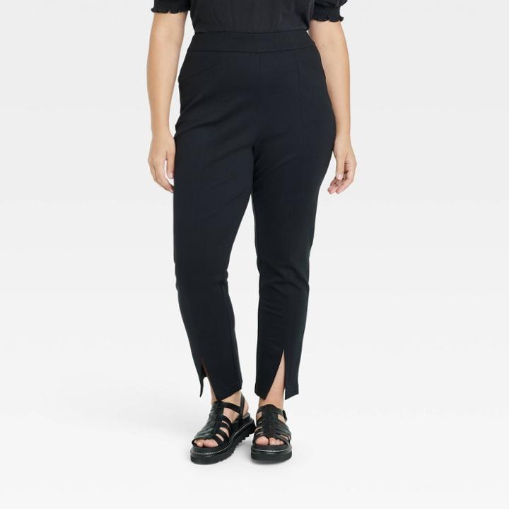 Women's Plus Size High-waisted Split Front Ponte Pant - Ava & Viv Black X