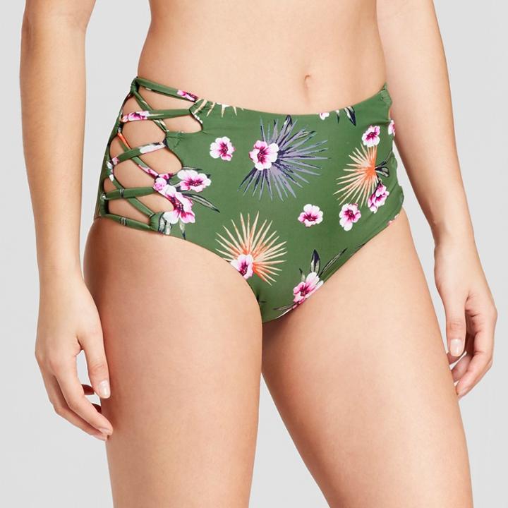 Tori Praver Seafoam Women's Floral Strappy Cheeky High Waist Bikini Bottom -