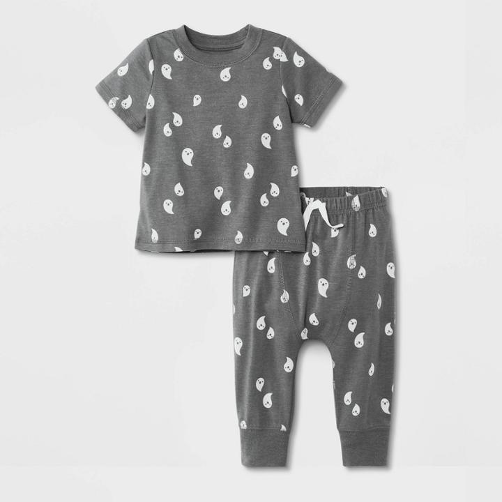 Baby Boys' 2pc 'ghost' Jersey Top & Bottom Set - Cat & Jack Gray Newborn