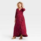 3/4 Sleeve Knit Wrap Maternity Dress - Isabel Maternity By Ingrid & Isabel Red Floral Print