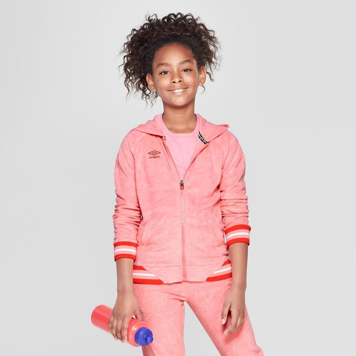 Umbro Girls' Terry Full Zip Hoodie - Geranium Pink