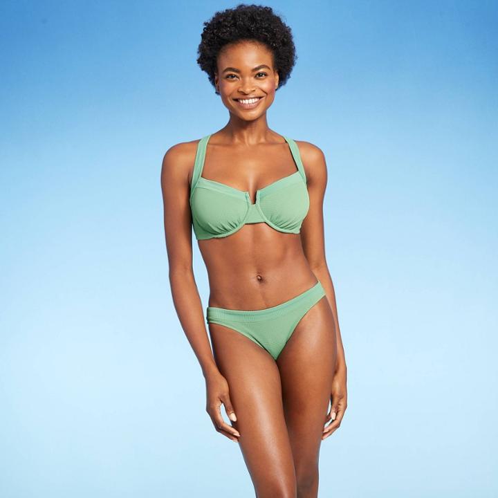 Juniors' Mixed Textured Underwire Bikini Top - Xhilaration Fern Green D/dd Cup