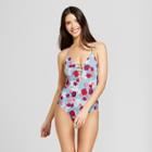 Vanilla Beach Women's Strappy Back Cheeky One Piece - Blue Floral