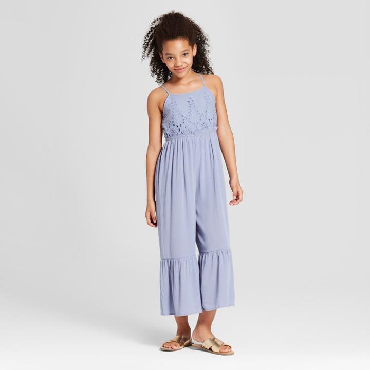 Girls' Lace Top Jumpsuit - Art Class Blue