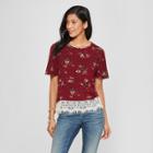 Women's Floral Print Short Sleeve Blouse - Xhilaration Wine (red)