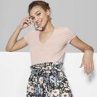 Women's Short Sleeve V-neck Sweetheart T-shirt - Wild Fable Coral (pink)