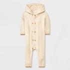 Baby Cable Button-up Sweater Hooded Romper - Cat & Jack Oatmeal Newborn, One Color