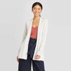 Women's Striped Long Sleeve Open Neck Cardigan - A New Day Brown/white