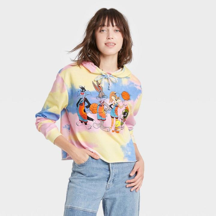 Warner Bros. Women's Space Jam Hooded Cropped Graphic Sweatshirt -