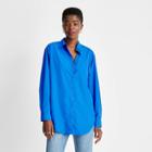 Women's Nylon Long Sleeve Button-down Shirt - Future Collective With Kahlana Barfield Brown Blue Xxs