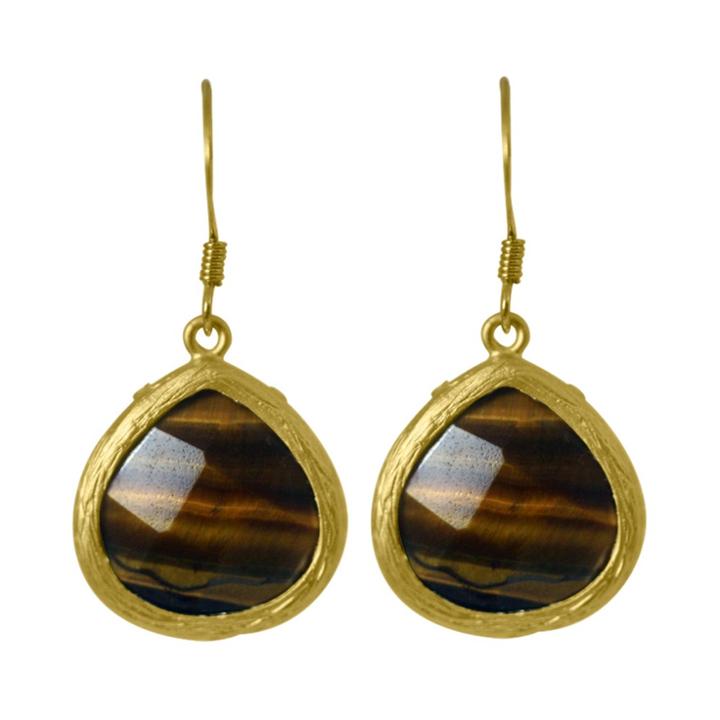 Zirconmania Zirconite Small Agate Pear Shape Drop Earring - Tiger Eye