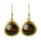 Zirconmania Zirconite Small Agate Pear Shape Drop Earring - Tiger Eye