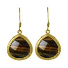 Zirconmania Zirconite Small Agate Pear Shape Drop Earring - Tiger Eye