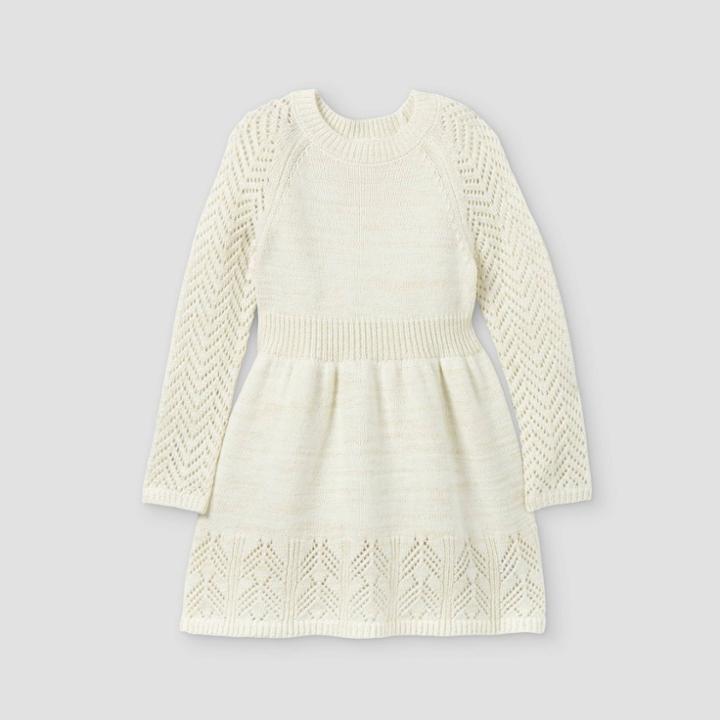 Toddler Girls' Crochet Sparkle Long Sleeve Dress - Cat & Jack Cream