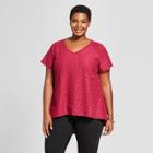 Women's Plus Size Lace V-neck Short Sleeve T-shirt - Ava & Viv Berry (pink)