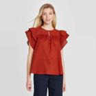 Women's Short Sleeve Eyelet Top - A New Day Red