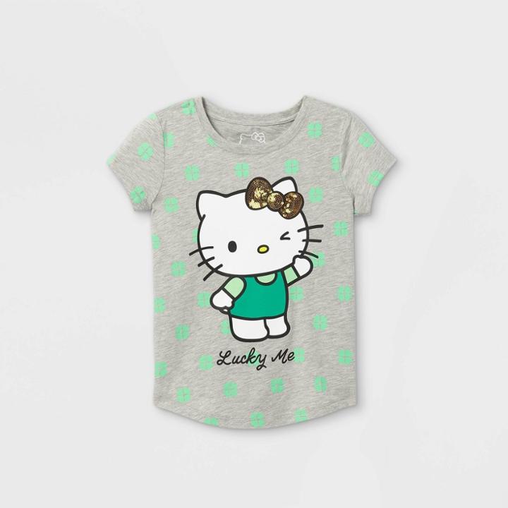 Girls' Hello Kitty 'lucky Me' Short Sleeve Graphic T-shirt - Gray