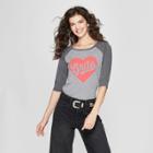 Women's 3/4 Sleeve Grit Love Raglan Graphic T-shirt - Awake Gray M,