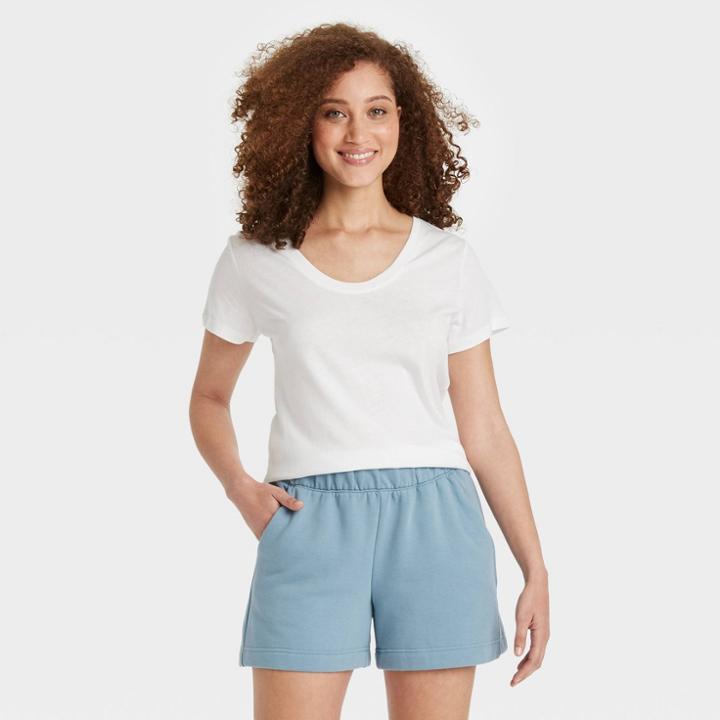 Women's Short Sleeve V-neck Voop T-shirt - A New Day White